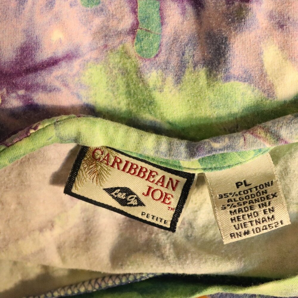 Caribbean Joe Green and purple short sleeved cotton t-shirt, Petite Large - Picture 2 of 3